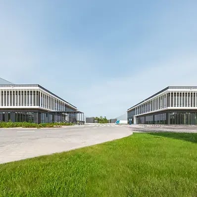 Two symetrical modern office buildings