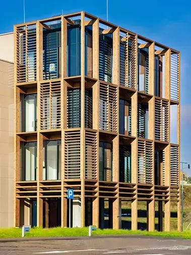 modern wooden office facade